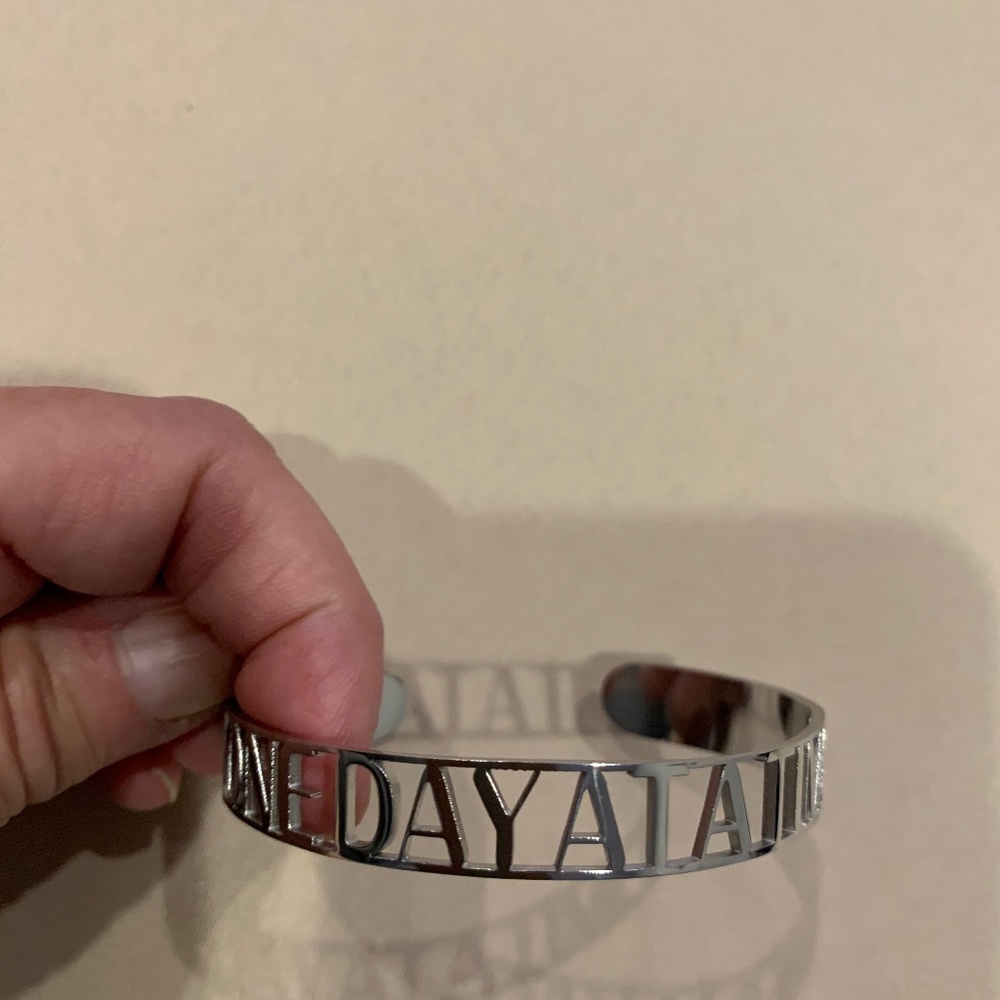 Silvertone Open -Ended Bangle “ One Day At A Time”.